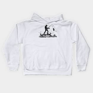 fisherman do fishing in stencil art Kids Hoodie